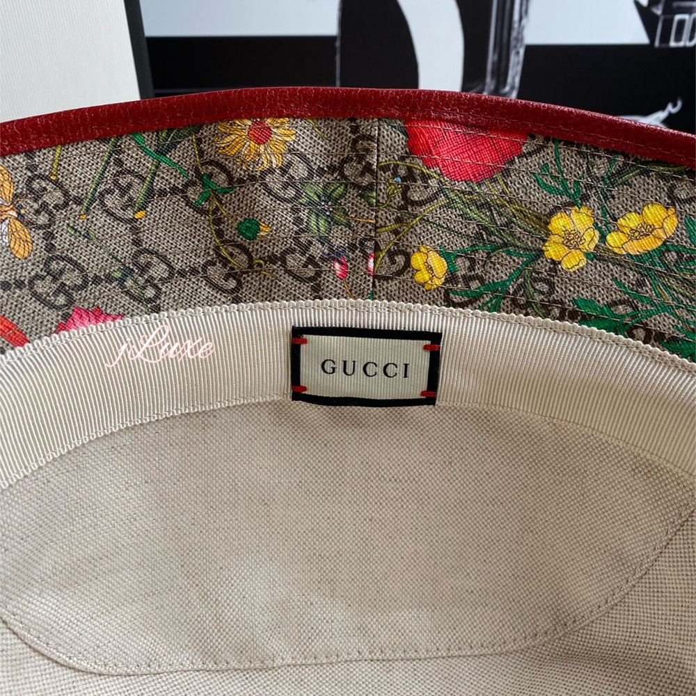 GUCCI Claudia Flora Print GG Supreme Bucket Hat - Picture 9 of 11